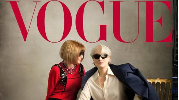meryl streep si anna wintour apar impreuna pe coperta revistei vogue pentru a promova filmul diavolul se imbraca de la prada 2