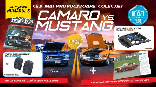 Camaro vs. Mustang – provocarea continuă: noi piese pentru cele două machete legendare, de joi la chioșcuri