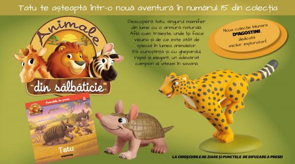 tatu animalul cu armura naturala in numarul 15 din colectia animale din salbaticie la chioscuri din 28 aprilie