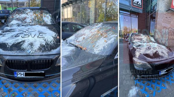 un sofer din prahova care si a lasat bmw ul in parcarea unui supermarket din bucuresti a fost taxat cu oua faina si love