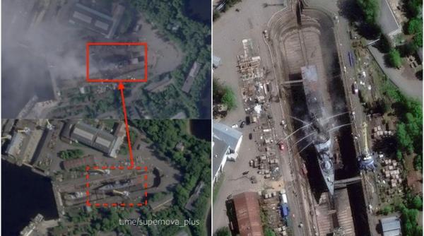 imagini din satelit ucraina a lovit cu drone flota lui putin din sankt petersburg o nava care insotea flota fantoma grav avariata