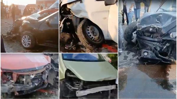 o soferita a lovit 11 masini parcate la un cunoscut centru comercial langa bucuresti sunt 2 raniti multe din vehicule sunt distruse