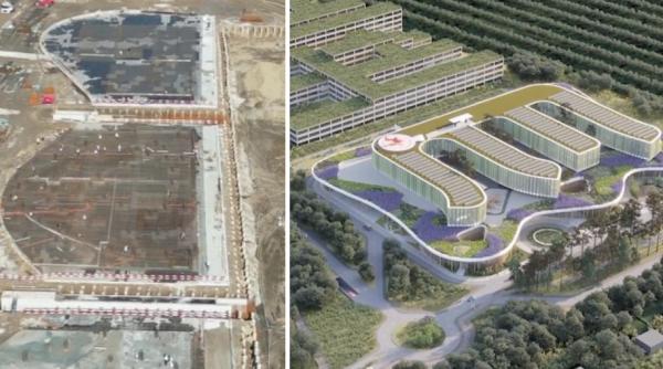Lucrările la Spitalul monobloc pentru Copii din Cluj-Napoca au avansat. Cum arată şantierul unităţii: Vor fi 5 etaje şi un heliport