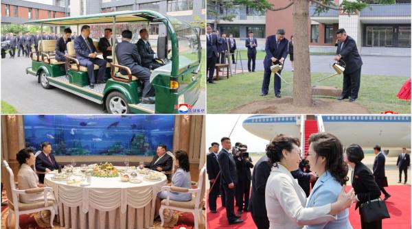 kim jong un l a plimbat pe xi jinping cu masina lui electrica in a doua zi a vizitei la phenian apoi au luat masa cu sotiile lor
