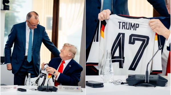 friedrich merz i a dat cadou lui donald trump un tricou al nationalei de fotbal a germaniei la urma urmei suntem in aceeasi echipa