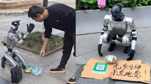 un robot umanoid a iesit la cersit pe o strada din china spunea ca nu are bani sa se reincarce