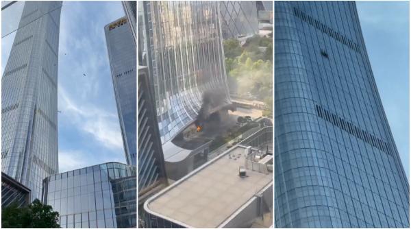 foto video un avion de mici dimensiuni s a prabusit peste cel mai inalt zgarie nori din beijing