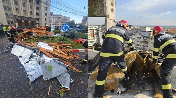 furtuna de cod rosu un acoperis a fost smuls de vant de pe un bloc si a cazut peste un om in dambovita