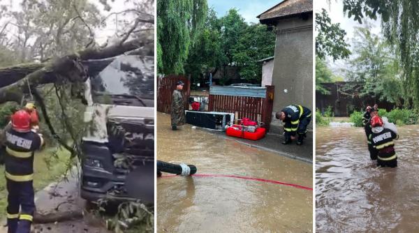 imagini cu dezastrul provocat de furtuni localitati din prahova sub ape 2 barbati raniti de un arbore cazut pe o masina la targu jiu