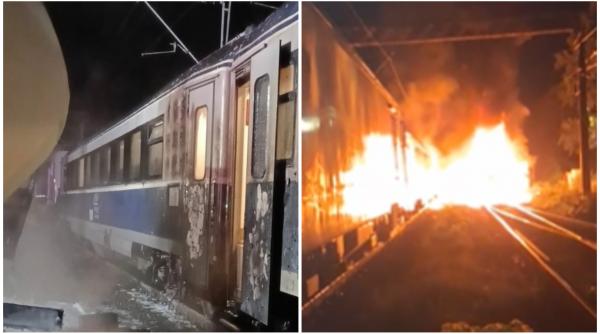 un tir a luat foc dupa ce soferul a ignorat semnalele de avertizare si s a izbit de un tren