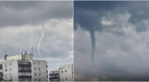 palnie de tornada filmata deasupra ploiestiului imagini spectaculoase cu fenomenul meteo