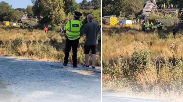 un tren de pasageri a deraiat in anglia cel putin 11 oameni au fost raniti dupa ce trei vagoane s au rasturnat