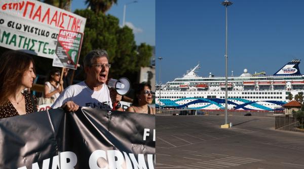 grecii au iesit la proteste in pireu dupa ce o nava din israel a acostat in port ce le au strigat celor de la bord