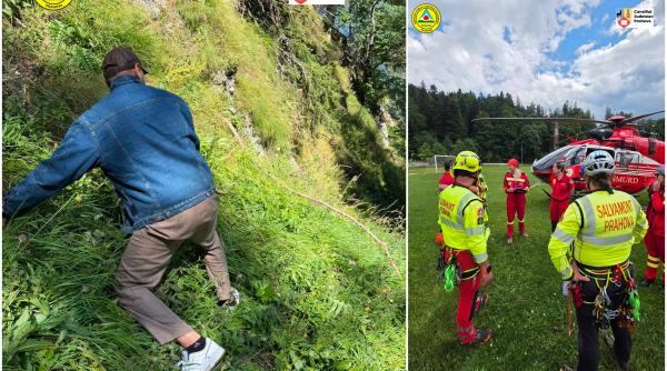 un turist strain a urcat pe munte in haine de oras si cu bagaje dupa el apoi a sunat dupa ajutor mesajul salvamontistilor