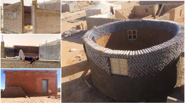 in 2016 un inginer refugiat a umplut sticle cu nisip si i a construit bunicii sale o casa in desert dupa un an facuse 27 de locuinte
