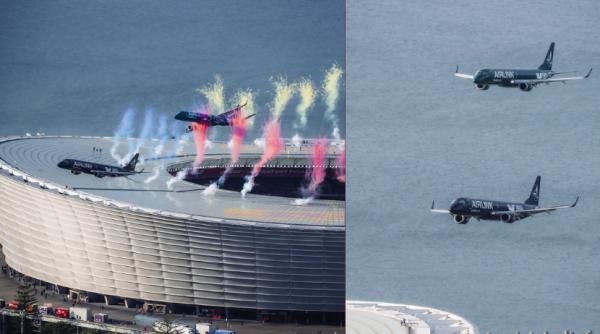 imagini senzationale cu doua avioane airlink care trec razant peste stadionul din cape town inainte de meciul springboks