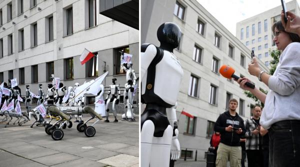 robotii au protestat in polonia fata de inteligenta artificiala aparati locurile de munca
