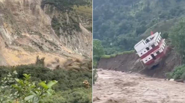 nepal lovit de un nou val de alunecari de teren imagini dramatice cu munti care se prabusesc in rauri si case inghitite in secunde