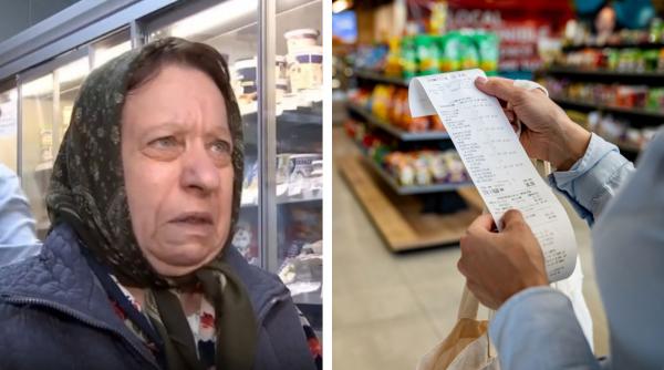o femeie in varsta plange intr un magazin langa rafturile cu alimente din cauza preturilor prea mari nu stiu cum m oi descurca