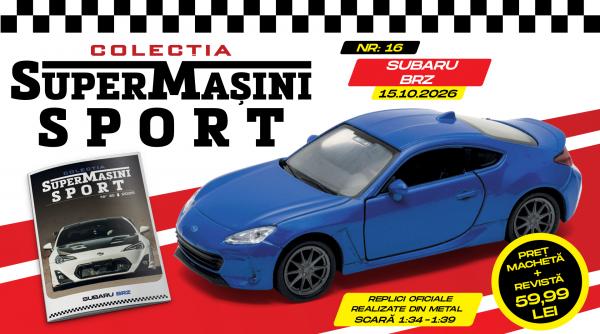 colectia supermasini sport prezinta in penultimul numar masina japoneza subaru brz macheta metalica si revista de joi la chioscuri