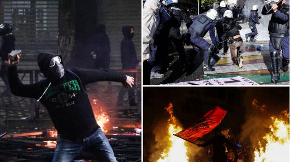 violente la protestele studentesti din albania manifestantii au aruncat cu pietre in ministerul educatiei si s au batut cu politistii