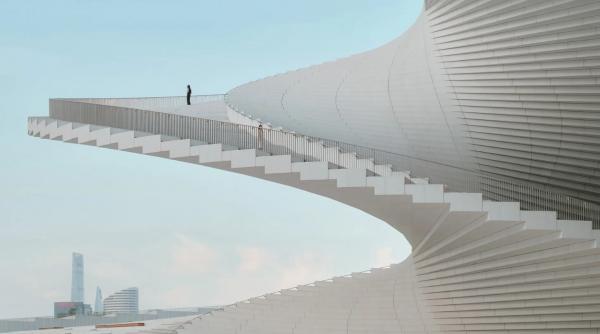 Scara care arată ca un evantai uriaș și pare că sfidează gravitația. Construcția spectaculoasă inaugurată la Shanghai