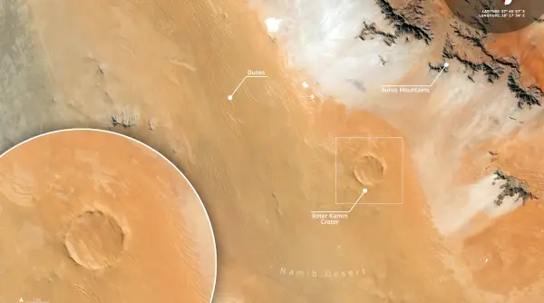 impact cosmic in desert imagine spectaculoasa din satelitul european copernicus a unui crater extrem de bine conservat in namibia
