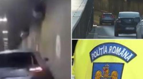 Momentul în care o maşină se izbeşte de perete, în Pasajul Unirii. Şoferul a scăpat ca prin minune