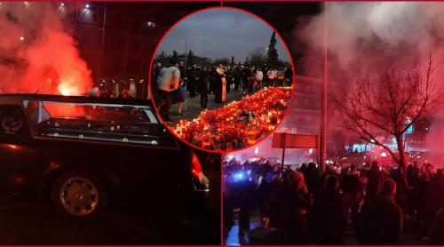 Imagini sfâșietoare din Salonic. Sicriele suporterilor PAOK, decedați în accidentul din România, au ajuns la stadionul Toumba. Video