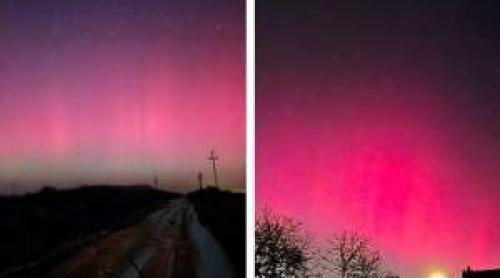 Imagini spectaculoase cu aurora boreală, în România. Cerul s a colorat în roz, verde și violet. Cum s a văzut din avion