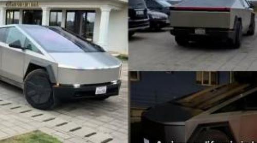 Vehicul futurist, oprit pe o stradă din Lugoj. Șoferul Teslei Cybertruck a aflat că nu avea permis pentru ea