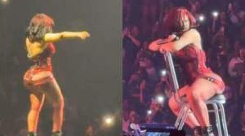 Imagini incredibile cu Cardi B! Implanturile fesiere ale artistei au luat o la vale în timp ce cânta