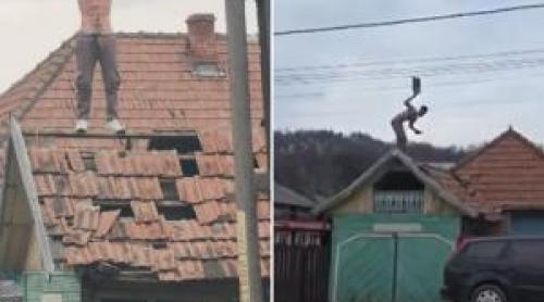 Supărat pe viaţă s a urcat pe acoperiş şi a aruncat cu ţigle în poliţişti. Apoi a cerut dedicaţii cu manele