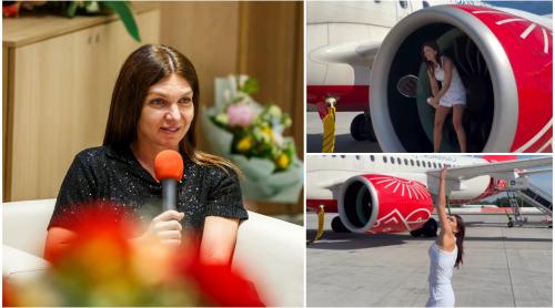 Locul inedit în care a filmat Simona Halep o reclamă la noul său sponsor. Dubla campioană de Grand Slam, cu racheta în motorul avionului