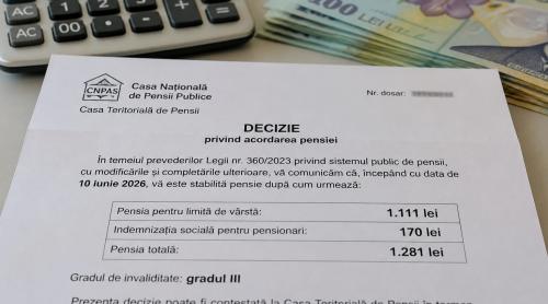 1.111 lei pentru o pensie de invaliditate după 27 de ani contributivi. De ce plata efectivă urcă la 1.281 lei din bugetul public