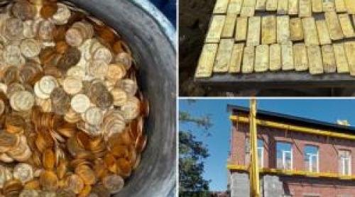Aur de 9 milioane de €, găsit de muncitori în subsolul clădirii pe care o renovau. Cine poate păstra comoara