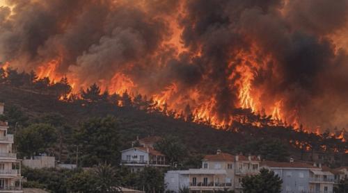 Incendiu puternic în apropiere de Atena. Vântul bate cu peste 70 km/h, iar o localitate a fost evacuată