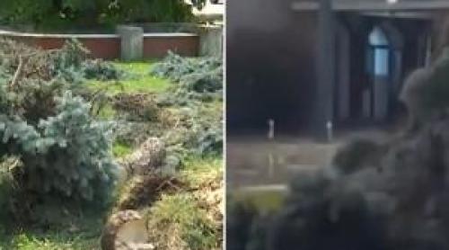 Oraşul din România măturat de vijelie. Oamenii s au baricadat în case, vântul a smuls copaci şi acoperişuri