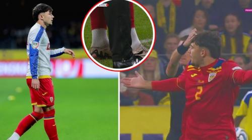 Ce gafă! Rațiu a fost scos de pe teren de arbitru din cauza jambierelor tăiate: România a rămas în 10 cu Suedia