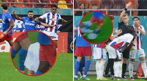 Două faze controversate în FCSB – Oțelul! Cristi Balaj explică de ce Vali Crețu nu a primit cartonașul roșu după ce l a lovit cu genunchiul pe Paul Iacob. Exclusiv