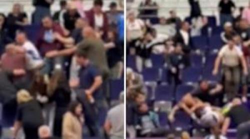 Momentul în care părinții se iau la bătaie în tribune la un meci de handbal de junioare la Timișoara