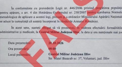 Ordin fals încorporare în armată. Ministerul Apărării face un anunț pentru tineri