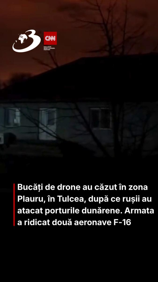 Bucăți de drone au căzut în zona Plauru, în Tulcea, după ce rușii au atacat porturile dunărene. Armata a ridicat două aeronave F-16