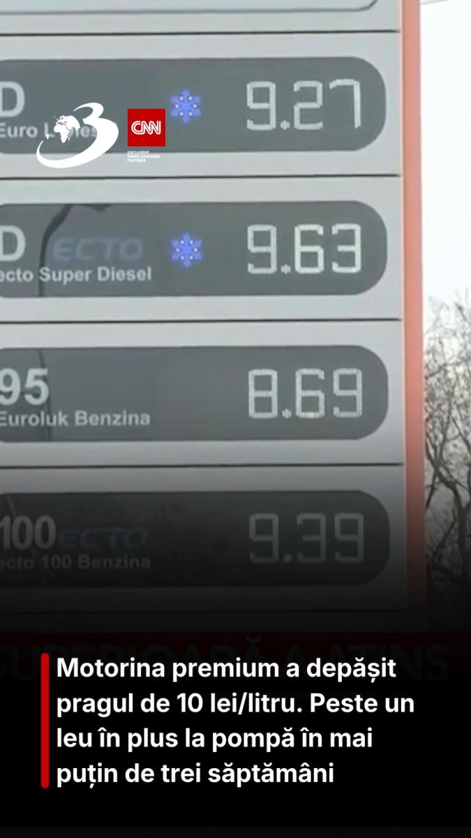 Motorina premium a depășit pragul de 10 lei/litru. Peste un leu în plus la pompă în mai puțin de trei săptămâni