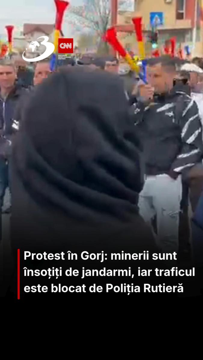 Protest în Gorj: minerii sunt însoțiți de jandarmi, iar traficul este blocat de Poliția Rutieră