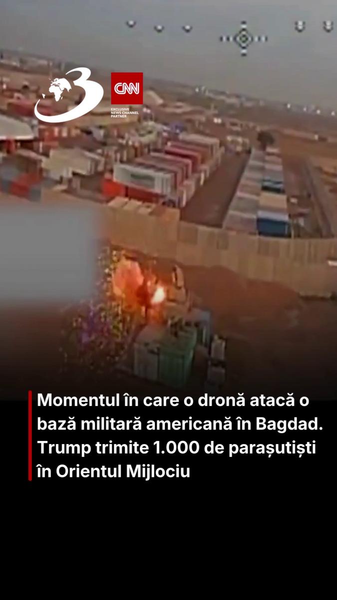 Momentul în care o dronă a forțelor pro-iraniene din Irak survolează o instalație militară americană