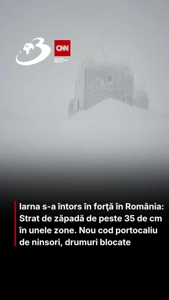 Iarna s-a întors în forţă în România: Strat de zăpadă de peste 35 de cm în unele zone.