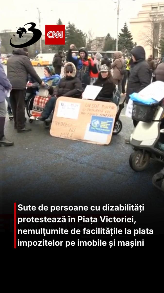 Sute de persoane cu dizabilități protestează în Piața Victoriei, nemulţumite de facilitățile la plata impozitelor pe imobile și mașini 