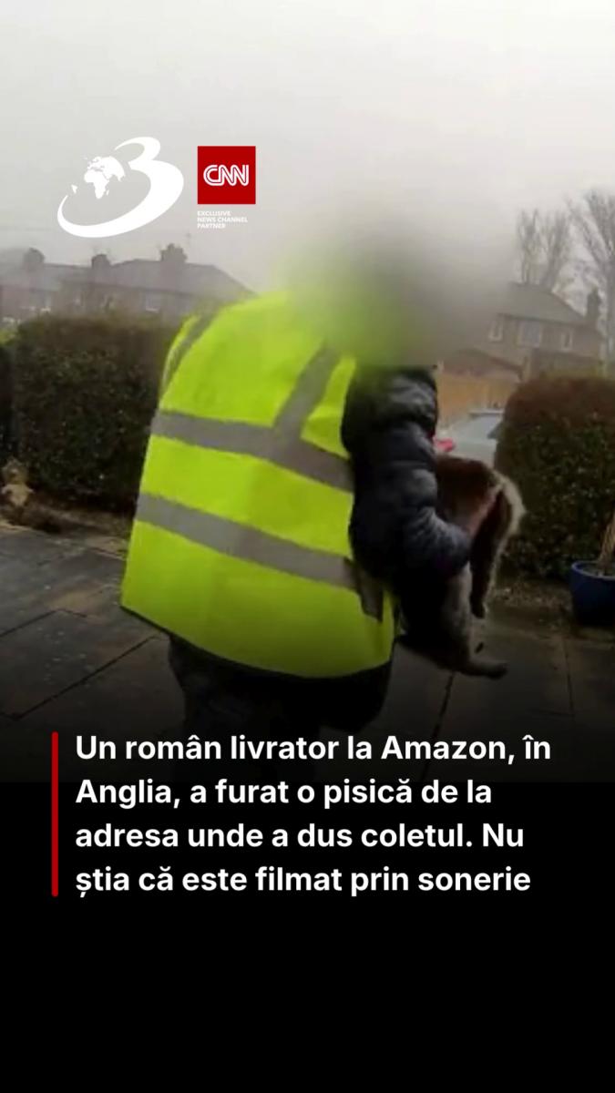 Un român livrator la Amazon, în Anglia, a furat o pisică de la adresa unde a dus coletul. Nu știa că este filmat prin sonerie