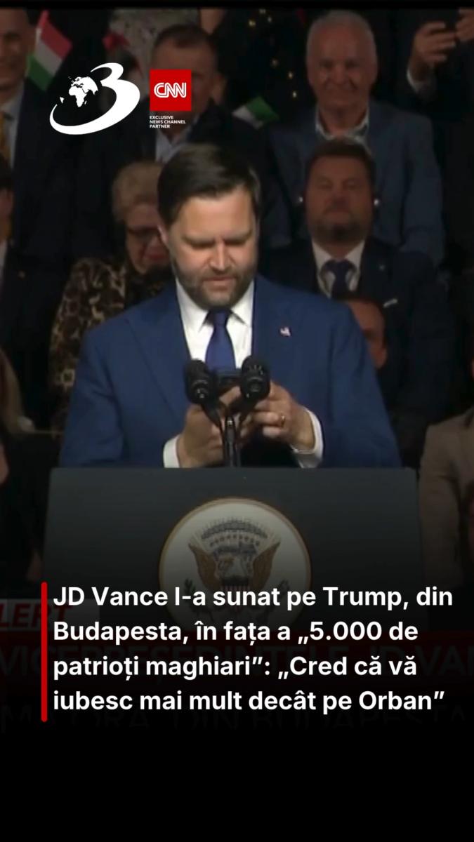 Vicepreședintele SUA, JD Vance, l-a sunat pe Trump de la Budapesta, unde a mers să-l susțină pe Viktor Orban, înaintea alegerilor de duminică. „Domnule președinte, sunteți în direct în fața a 5.000 de patrioți maghiari care cred că vă iubesc mai mult decâ